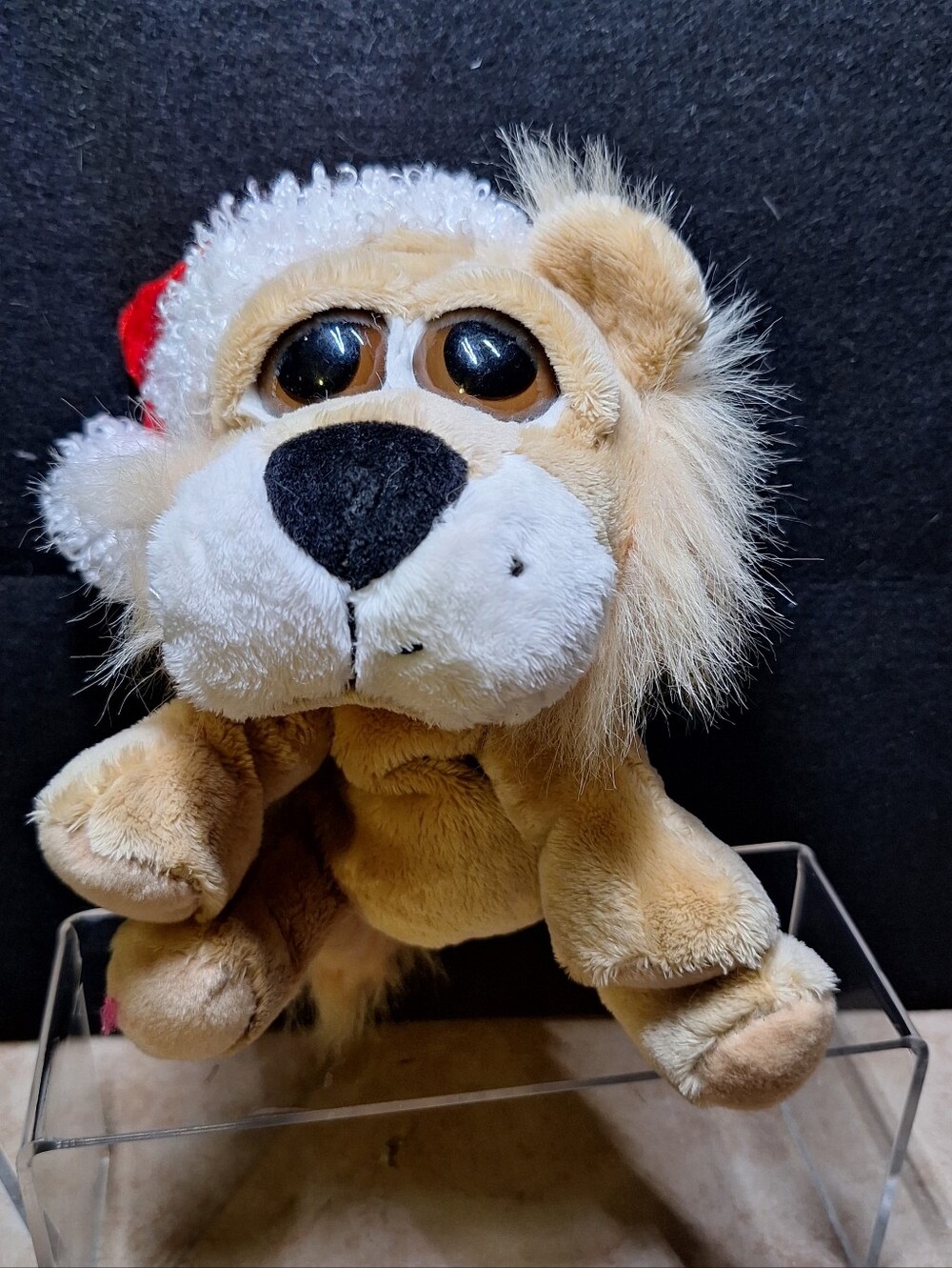 Chrisha Creations Playful Plush Floppy Christmas Lion Red Santa Hat Scarf 8"